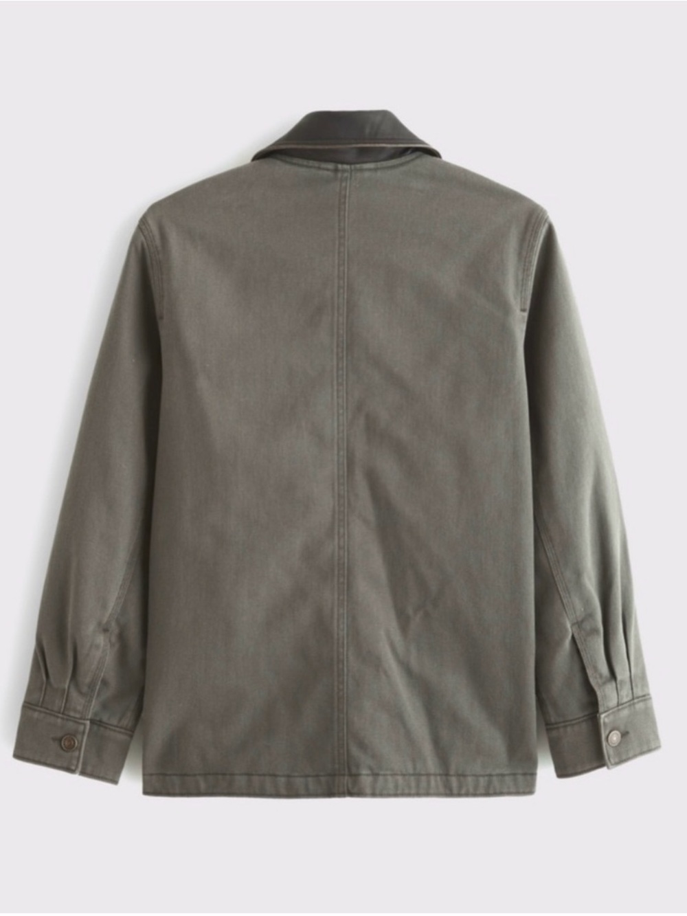 Abercrombie & Fitch Olive Green Canvas Jacket with Dark Brown Collar - Picture 2 of 7